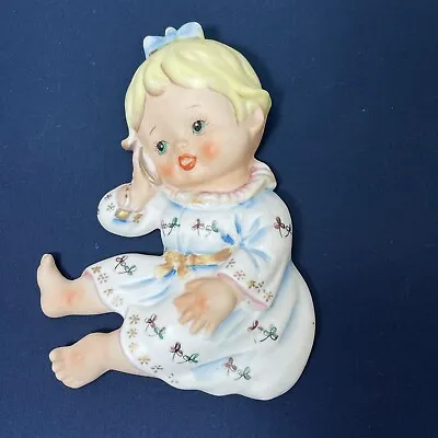 Buy Vintage Bradley Ceramics Bisque Wall Plaque Baby Girl On The Phone Sweet! • 14.17£