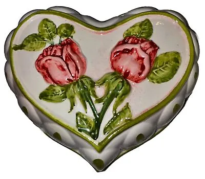 Buy VINTAGE ITALIAN MAJOLICA Style Painted Heart Shaped Kitchen Wall Mold Pink Roses • 33.15£