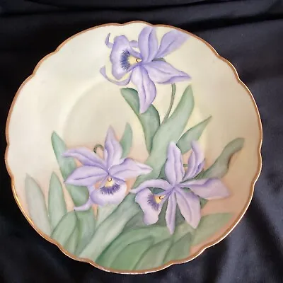 Buy Big Antique 12” Handpainted Porcelain Bavarian Plate Purple Lily Flowers Limoges • 47.35£