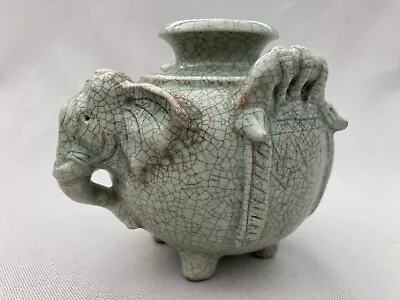 Buy Antique Vintage Chinese/Korean Celadon Craquele Glazed Vase With Elephant 19thc. • 65£