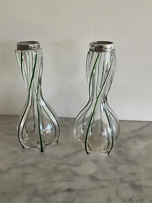 Buy Pair Antique Art Glass & Silver Specimen Vases Bham 1907 Hallmark Art Nouveau • 55£