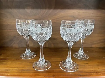 Buy Set Of (4) Galway Crystal CLADDAGH RING Etched Hands Wine Glasses • 142.90£