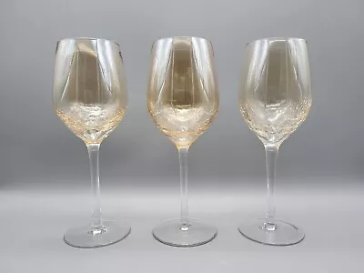 Buy Pier 1 Crackle Amber Golden Lustre Wine Glasses 8 7/8” Set Of 3 • 48.16£