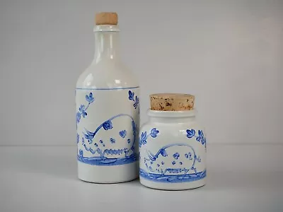 Buy Vintage Stoneware Bottle & Pot, MKM Germany, Hand Painted, Blue & White Pot • 16.99£