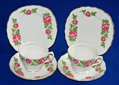 Buy Vintage Royal Vale Pair Of Pink Roses Tea Trios, 7201 • 9.99£