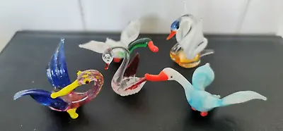 Buy Set Of 4 Swans Ducks Vintage Glass Animal Ornament Handblown Collectable Figure • 12.14£