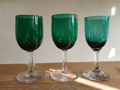 Buy Antique Victorian Wine Glasses With Bristol Green Bowls X 3 • 17.50£