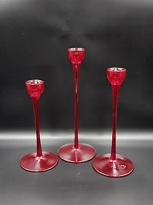 Buy IKEA BLOMSTER Wesslander Maroon Ruby Red Glass Taper Candlesticks Holder 1999 • 26£