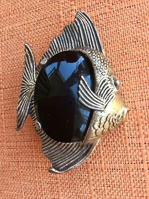 Buy Vintage Miracle Brooch, Scottish Sea Life Large Angel Fish, Glass Agate, Signed • 19.95£