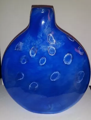 Buy Cobalt Blue,Signed Swirl Circle Art Glass Vase 9 1/2 T 8W 2 Hand Blown  Murano ? • 42.52£