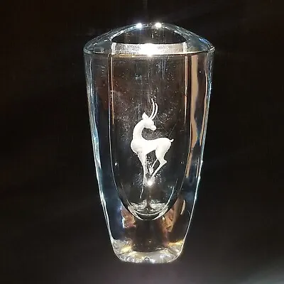 Buy STROMBERGSHYTTAN Swedish Art Glass Crystal Gazelle Etched C1950 Vase SIGNED EUC  • 150.94£