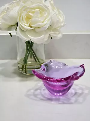 Buy VINTAGE ESTATE Amethyst Purple Clear Heavy ART GLASS Floral Bowl 5-1/2  X 2-1/2  • 143.86£