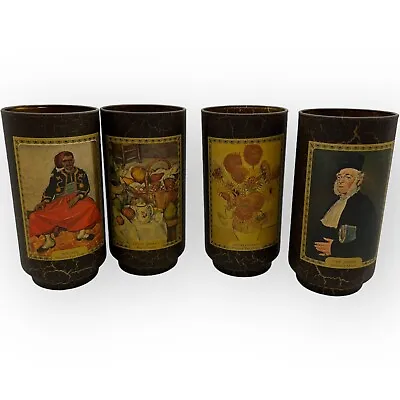 Buy 4 Libbey Jim Beam Glasses Van Gogh, Cezanne, Manet Brown Crackle Masterpieces • 12.13£