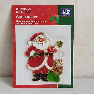 Buy Vintage Plastic Suncatcher Stained Glass Style Christmas Decoration Santa 18cm • 6.99£