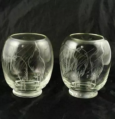Buy Pair Of Mid Century Etched Scandinavian Crystal Wading Bird Vases K Maker's Mark • 37.41£