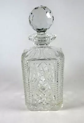 Buy Vintage Crystal Cut Glass Heavy Square Whisky Whiskey Decanter With Stopper • 16.94£