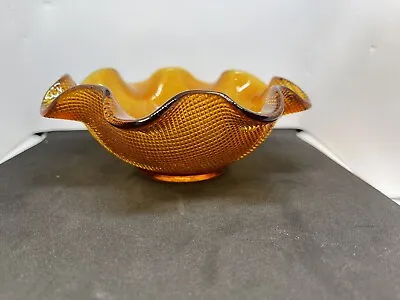 Buy Vintage Amber Ruffled Edge Bowl Dish Depression Glass Textured 5 3/4  • 9.48£