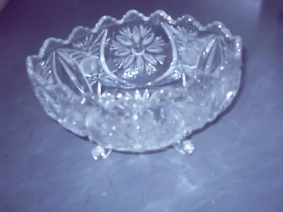 Buy Antique Lead Crystal Hand Cut Glass Oval Four Footed Vase Bowl • 4.50£