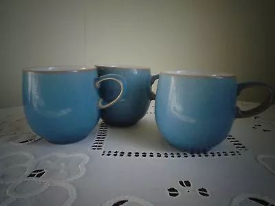 Buy 3 Denby Small Curve Coffee Mugs, Blue, Tan Trim, 8.5cm Tall • 9£