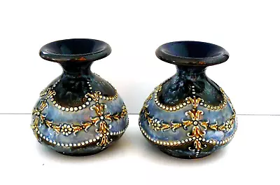 Buy Antique ROYAL DOULTON Pair Of Small Squat VASES By MAUD BOWDEN - Excellent • 49.50£