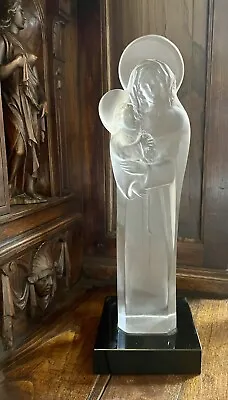 Buy Signed Lalique Madonna And Child 14 Inch Frosted Crystal Statue With Marble Base • 474.36£