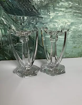 Buy Art Deco Vintage Glass Pair Of Candlesticks  Jefferson Krys-Tol C1907-20s • 7.99£