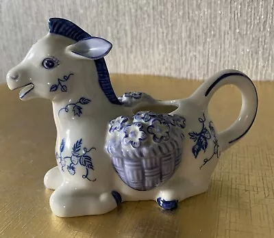 Buy Donkey Ornament  Ceramic Creamer Blue & White Franklin Mint Hallie Greer Perfect • 12.99£