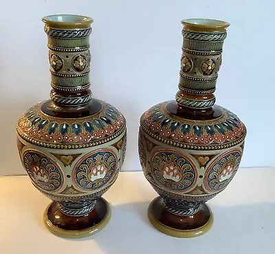 Buy A Pair Of Antique Villeroy & Boch Mettlach Vases - 23cm - C.1900 • 50£