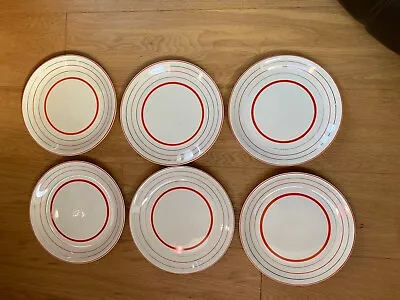 Buy Vintage Alfred Meakin Dinner Plates X 6 Red & Gold Rings  • 4.59£