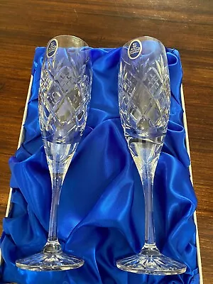 Buy Bn Vintage Royal Doulton Crystal Elegance Pair Flute Champagne Glasses • 24.99£