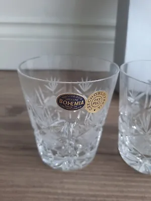 Buy 4  Bohemia Czech 24% PbO Full Lead Cut Crystal Large Heavy Whiskey Glasses • 33£
