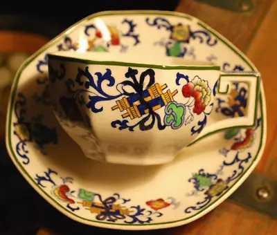 Buy Antique Set 6 Cups & Saucers 'NANKIN' ROYAL DOULTON England GREEN TRIM Octagon • 145.75£