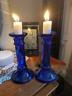 Buy Vintage Colbalt Blue Glass Candle Sticks • 10£