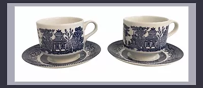Buy CHURCHILL BLUE WILLOW Tea/Coffee Cup & Saucer Set - SET OF 2 - England    (B773) • 10.41£