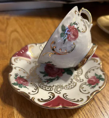 Buy Vintage Winterling Bavaria White/Gold Pink Roses Tea Cup/Saucer Set • 14.14£