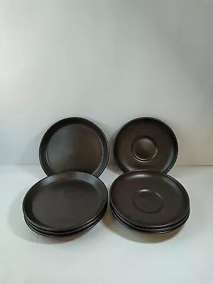 Buy Honiton Devon Pottery Plates Byndle Dark Brown Ceramic 4 Plates 4 Saucers • 6.99£