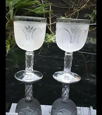 Buy Victorian Richardson Engraved Wine Glass Goblets C1880 • 105£