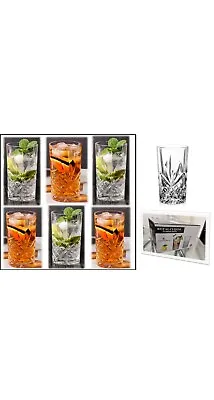 Buy Crystal Cut Highball Tall Drinking Glasses, Dishwasher Freezer Microwave Safe • 13.99£