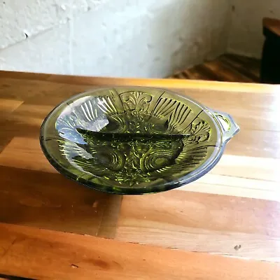 Buy Vintage Green Indiana Glass Divided Round Candy Dish Relish Tray Bowl W Handle • 7.64£