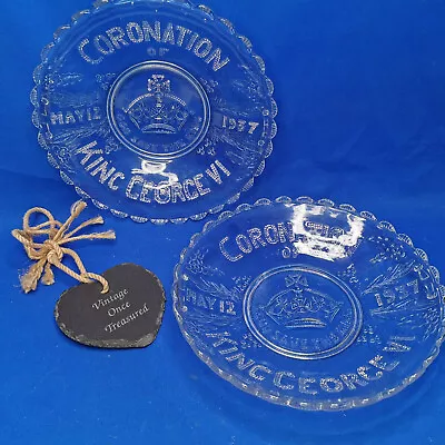 Buy King George VI Coronation 1937 * 2 X Pressed Glass Dishes, Bowls, Plates * VGC • 9.90£