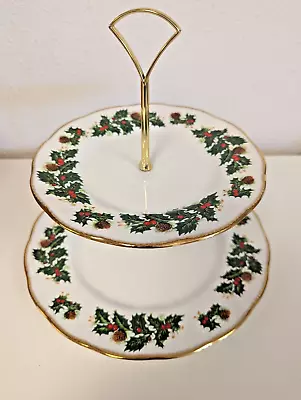 Buy Vintage Crownford Queens China Staffordshire Yuletide Tiered Cake Plate Bone • 84.94£