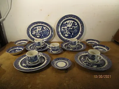 Buy Vintage Churchill Tableware Blue Willow Made In England 21pc • 170.75£