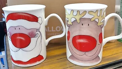 Buy Pair Roy Kirkham Christmas Festive Bone China Tea Coffee Mugs Santa Robin Bear • 22£