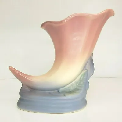 Buy Hull Pottery Pink Cornucopia Vase On Blue Base Vintage • 38.66£