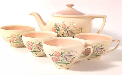Buy Vintage Susie Copper Pink Dresden Spray Bundle X 5 - Tea Pot,Tea Cups,Sugar Bowl • 24.99£