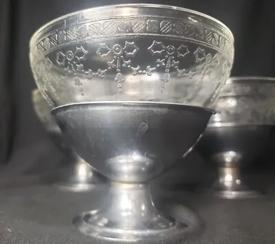 Buy Vintage Depression Glass And Stainless Steel Dessert Cups Fine Wares Holiday • 14.19£