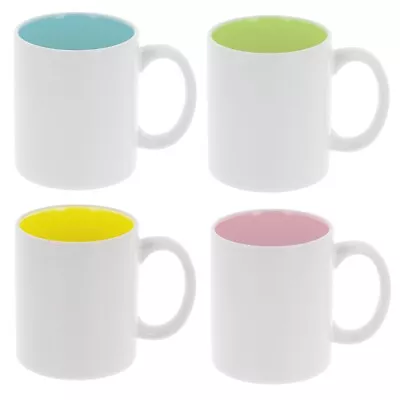 Buy White Mugs 11oz Large Coffee Tea Hot Drinks Mug Cups Set Coloured Porcelain 4x • 10.99£