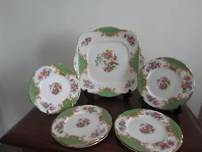 Buy Paragon Cake/sandwich Plate And Six Side Plates Rockingham Green VGC  • 32.50£