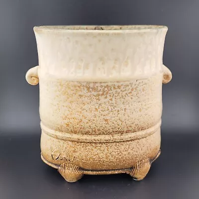 Buy Art Pottery Vase Wood Fired Stoneware Seashell Footed Oval Vase Signed • 57.51£