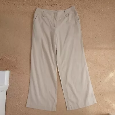 Buy Marks And Spencer Trousers Size 14 Linen Blend Neutral Wide Leg Pockets  • 10.50£